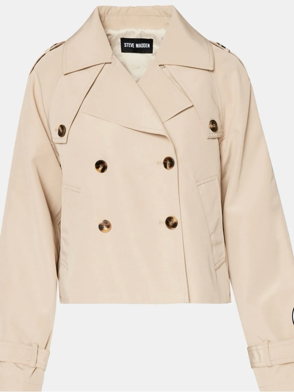 Steve Madden SIRUS Cropped Trench Coat, Khaki, Size Small - Picture 11 of 11